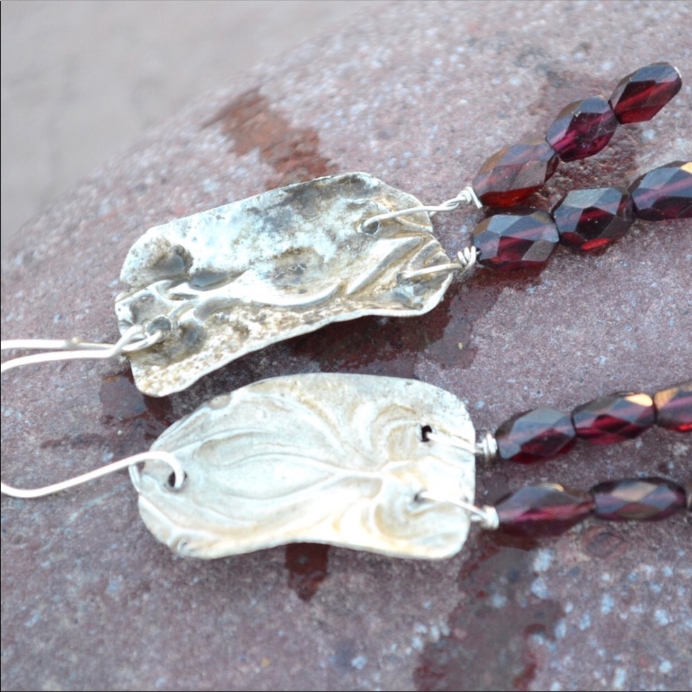 Sterling Silver Garnet Art Noureau Boho Earring 💋 - Picture 3 of 10